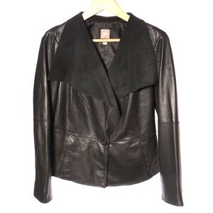 J.Jill Black Leather Jacket Drape Front Moto Quiet Luxury EUC